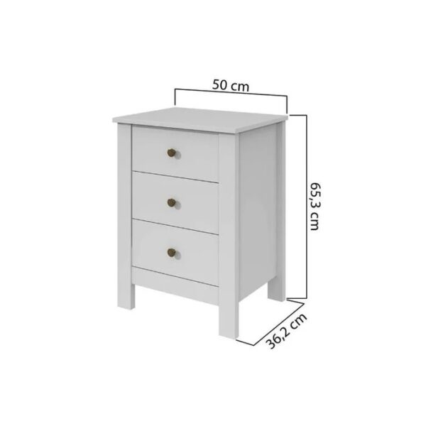 Mesa Lateral de Quarto Maggiore com 3 Gavetas Branco