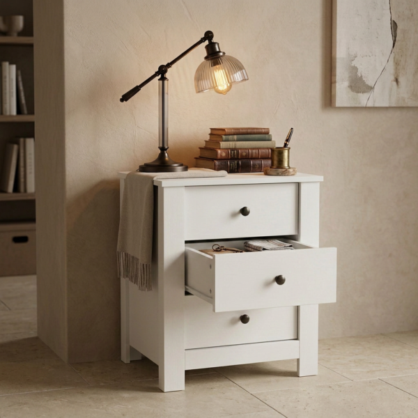 Mesa Lateral de Quarto Maggiore c/ 3 Gavetas Branco